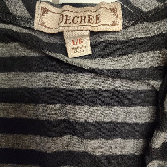 Decree Black Grey Striped 90s y2k Top Women's Large Ruched Sleeves - Picture 4 of 7